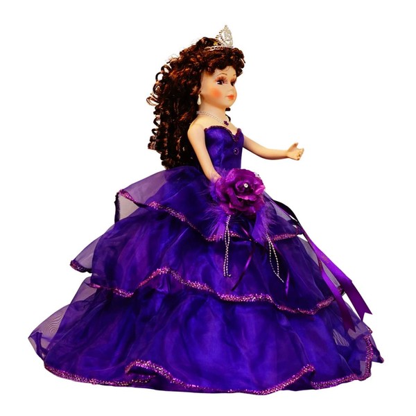 18" Porcelain Quinceanera Umbrella Doll (Quince Anos)~ KB18724-13B~ (Dark Purple)