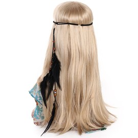 TseenYi Boho Feather Headdress Gypsy Feather Headband Hair band Beaded Feather Tassel Headpiece Black Feather Headwear Jewelry for Women and Girls Stage Performance