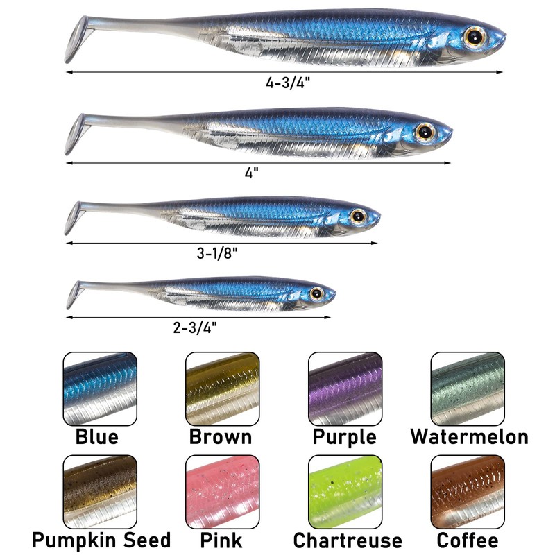 Dr.Fish Paddle Tail Swimbaits, Soft Lures for Bass Fishing, Soft