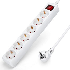 Aigostar Power Strip 6-Way with Switch Table Socket Child Lock 3 m Cable White