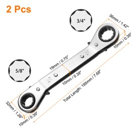 HARFINGTON 2pcs HVAC Service Wrench 3/4" x 5/8" 25 Degrees SAE Double Head 16-Teeth Air Conditioner Valve Reversible Ratchet Wrench for Refrigeration Equipment Repair