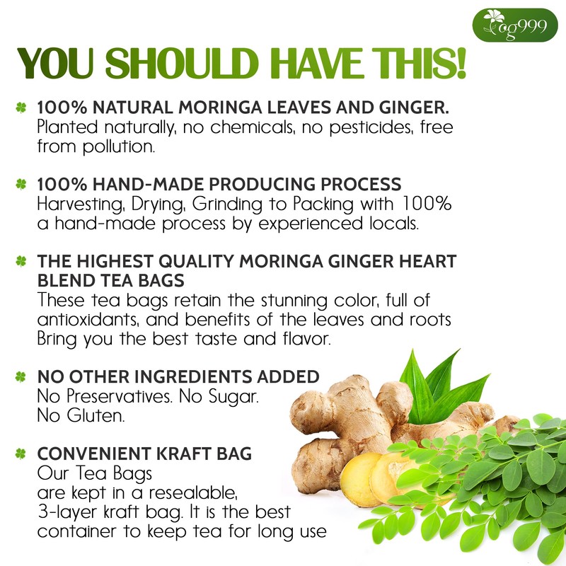TOG999, Permium Moringa Ginger Herbal Tea – 120 Tea Bags