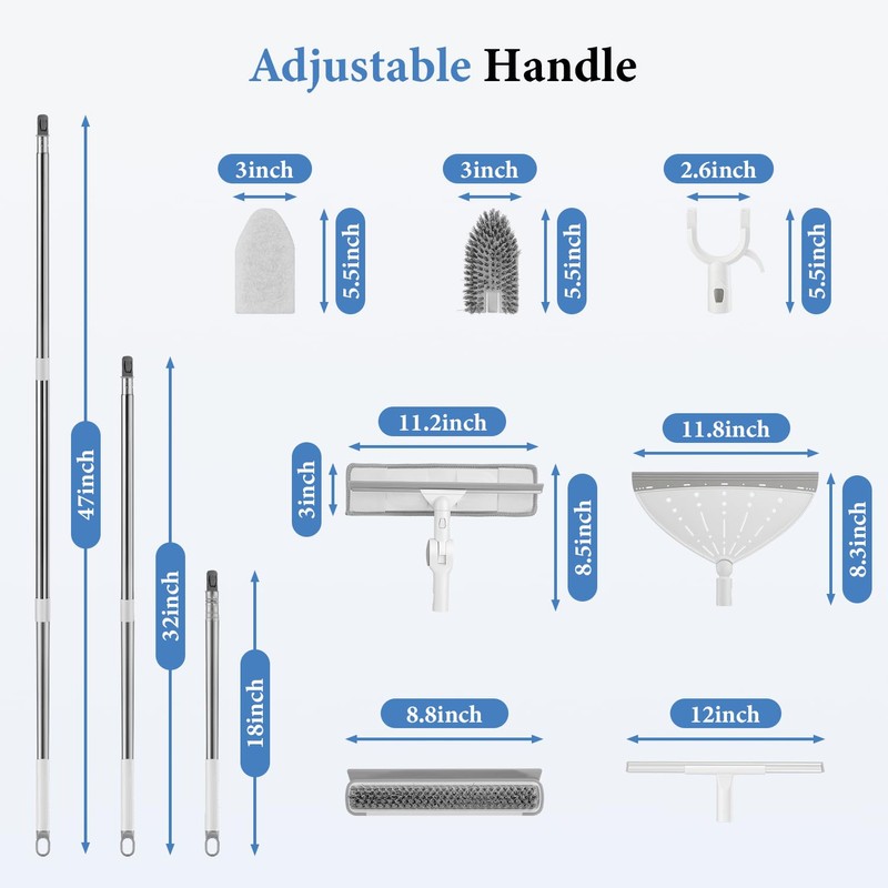 Feeloco 7-in-1 Cleaning Tool Set 47" Handle, Squeegee