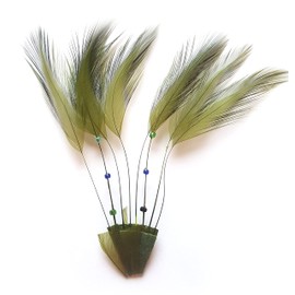 Moss Green Stripped Hackle Feathers -Olive Green Feathers for Fascinators, Hats etc x 8
