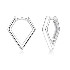 Glintara 925 Sterling Silver Hoop Earrings, Silver Rhombus-Shaped Hoop Earrings for Women Girls Minimalist Hoops Earrings Hypoallergenic, Cartilage Sleeper Earrings Gifts for Mother's Day Birthday
