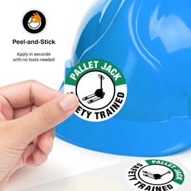 Pallet Jack Safety Trained Hard Hat Sticker, (6 Pack) 2x2 Inches, Contruction Hard Hat Decal, Made in USA by Sigo Signs