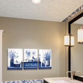 RnnJoile Navy Blue Bathroom Decor Botanical Butterflies Wall Art Just Breathe Sign Canvas Painting for Home Bathroom Decorations 12"x16" Each