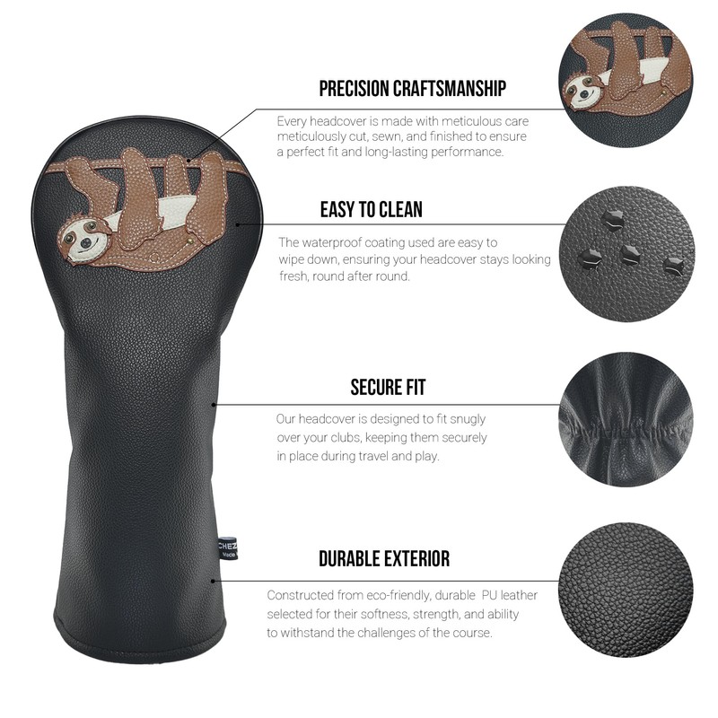 Sloth Golf Club Covers Headcovers PU Leather Animal for Driver