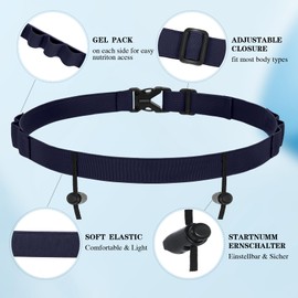 JasGood Triathlon Race Number Strap Adjustable Running Belt with Number Holder 6 Gel Holder Running Belt for Jogging Marathon Cycling, navy blue