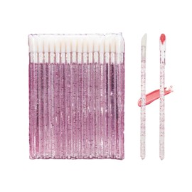 50PCS Disposable Crystal Lip Brushes - Premium Pink Lip Gloss Applicator Wands with Soft Cotton Tips, Portable Makeup Tools for Lipstick/Gloss Application
