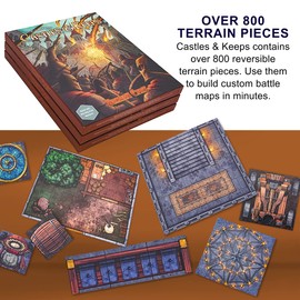 Dungeon Craft: Castles & Keeps Board Game, 1000+ Fantasy Tabletop Roleplaying Game Terrain Tiles for Dungeon Battle Maps, Double-Sided Dry/Wet Erase - D&D Compatible