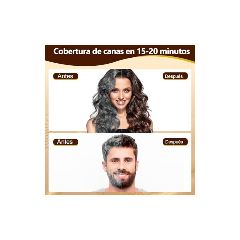 Chestnut Brown Hair Dye Shampoo 3 en 1, Champú Tinte