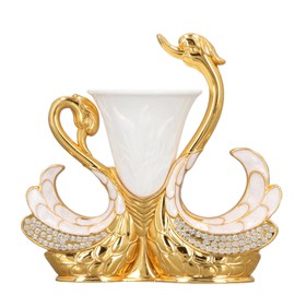 Coffee Dessert Spoon Fork Set, Swan Base Holder Dinnerware Set with 6 Spoons, Luxury Exquisite Elegant Swan Shape Spoon Holder, Zinc Alloy Decorative Swan Flatware for Coffee