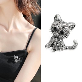 Wendalern Cat Brooch Pin for Women Cute Crystal Kitten Pin Classic Animal Cat Brooch Corset Sparkling Rhinestone Crystal Lapel Pin Clothing Accessories Jewellery for Cat Lovers, Gemstone