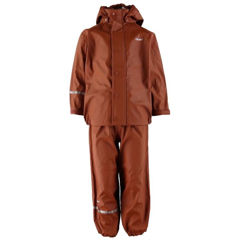 CELAVI Unisex Children's Basic Rainwear Set-Solid PU Rain Jacket, Tortoise