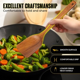 Wooden Spoons for Cooking, 11 PCS Teak Wood Utensil Set with Holder – Heat Resistant, Nonstick Safe, Smooth Finish, Lightweight & Durable Kitchen Tools