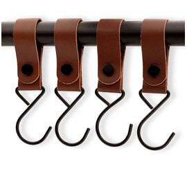 Brute Strength - Multifunctional hook with leather loop - cognac - 4 x - coat hooks, coat hooks, camping hooks, leather