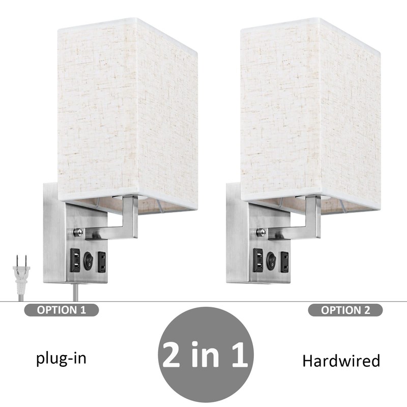 CADUKE Bedside Wall Lamp Set of 2, Plug in Wall