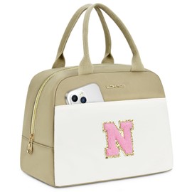 UTOTEBAG Initial Lunch Bag for Women, Preppy Insulated Lunch Box with Front Pocket-Small Wide Open Cute Cooler Bag for Work/Travel/Picnic（Letter N）