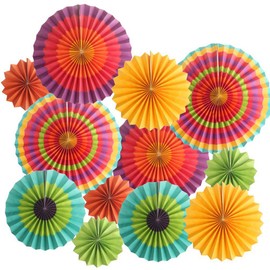 PMLAND Paper Fan for Fiesta Cinco De Mayo Festival Party Hanging Decoración 12 Pieces in 6 Assorted Styles