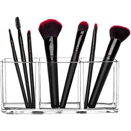 PUBAMALL Organizador De Pincel De Maquillaje, Organizador de brochas de maquillaje transparente Acrílico 3 ranuras