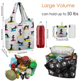 BeeGreen Reusable Shopping Bags - 6 Pack Dog Print Grocery Totes | Heavy Duty Washable Polyester Shopping Bag for Women, Reusable Gift Foldable Market Tote with Handles