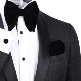 Alizeal Mens Pretied Velvet Adjustable Bow Tie, Hanky and Cufflinks Set, Black