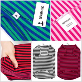 Dog Shirts Cotton Striped T-Shirts, Breathable Basic Vest for Puppy and Cat, Super Soft Stretchable Doggy Tee Tank Top Sleeveless, Fashion & Cute Color for Boys and Girls (XL, Black+Red)