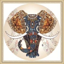 Maysurban Embroidery Set, Cross Stitch Starter Kit, Pre-Drawn for Embroidery for Beginners, Embroidery Set for Self-Embroidery, Cross Stitch Elephant 50 x 50 cm