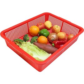 TrueCraftware- 21-3/4" X 17" Square Colander Strainer Basket Red Color- Strainer Basket Wash Vegetables Fruits Drain Cooked Pasta Food Strainer Drainer Basket Strainer Kitchen Essentials