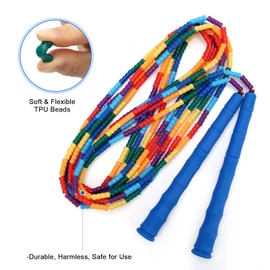 Coolrunner Cuerda de saltar de 16 pies de largo (paquete de 2), cuerda de saltar doble holandesa, cuerda de saltar suave con abalorio para niños y adultos, cuerda de saltar segmentada de plástico, lo suficientemente larga para 4-5 puentes (azul2)