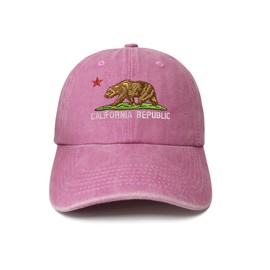 Hepandy California Bear Flag Hat, Ca Gifts for Men Women, Washed Pink Embroidered Baseball Cap, Adjustable Snapback Hat Cotton Dad Hat