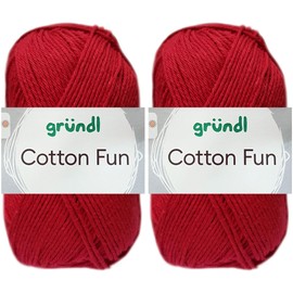 2 x 50 g Gründl Cotton Fun Crochet Yarn 100% Cotton with Instructions for Guinea Pig (32 Ruby Red)
