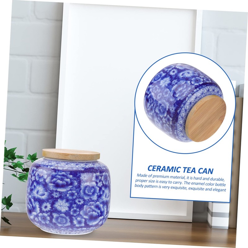 CIYODO Ceramic Tea Canister with Wooden Lid Airtight Sealed Tea