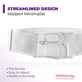 BELTAWAY Plus Size No Show Stretch Belt With Flat Buckle - Adjustable No Bulge Belt For Jeans & Outfits| White