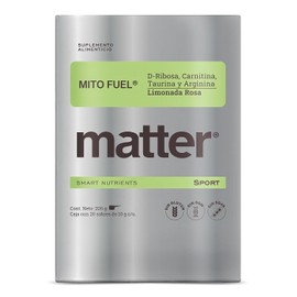 Matter Mito Fuel, Suplemento Pre Entreno Gym con D-Ribosa, L-Carnitina Tartrato, L-Arginina y L-Taurina USP, Apoya la Energía Celular y el Desempeño Físico, Sabor Limonada Rosada, 1 Caja con 20 Sobres