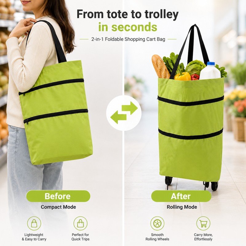 Foldable Shopping Cart Bag for Daily Errands – 2-in-1 Oxford