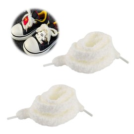 QYHON 2 Paar Flauschige Schnürsenkel – 120 cm Plüsch Schnürsenkel Rund, Furry Laces für Sneaker & Campus-Schuhe, Weiche Elastische Schuhbänder als Ersatz, Weiß