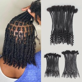 Sangtok 8 inch 40 Strands Loc Extensions Human Hair Curly Ends, 0.4cm Width Human Hair Loc Extensions, 1b