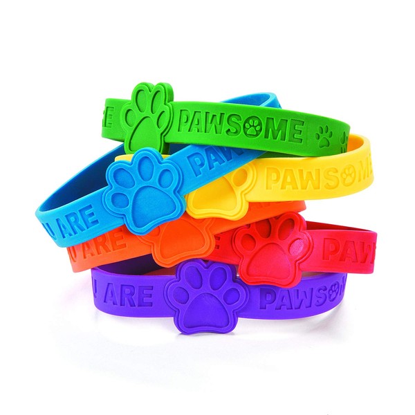 Fun Express Paw Print Rubber Bracelet - 24 Pieces - Educational and Learning Activities for Kids