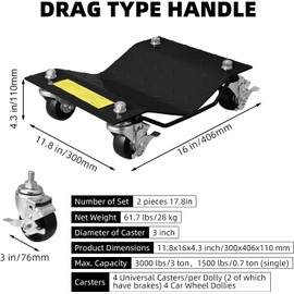 Car Dolly Set of 2 Heavy Duty Car Wheel Dolly Set for Moving Car,Auto Wheel Dollies Set of 2 3000lbs Capacity Black,Car Mover Wheel Dollies for Shops,Garages,