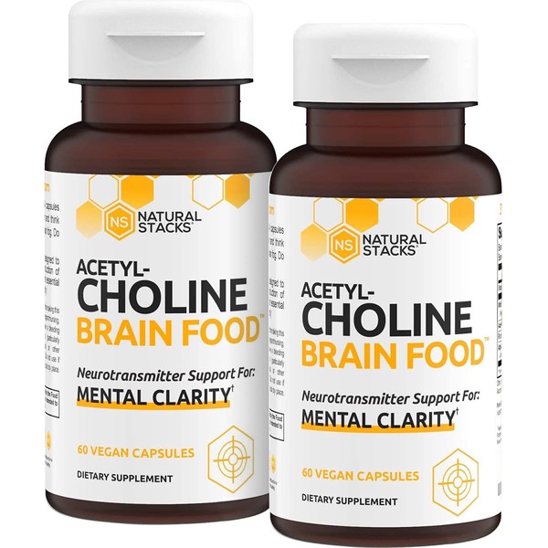NATURAL STACKS Acetylcholine Brain Food with Alpha GPC Choline (2-Pack) Helps Clear Brain Fog, Improve Mental Drive & Mood - GPC Supplement & Focus Supplement for Faster Thinking & Clear Brain, 120ct