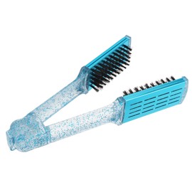 Cepillo Alisador, Abrazadera para Alisar el Cabello, Peine Alisador de Doble Cara, Herramienta de Estilismo con FéRula para Alisar el Cabello Azul