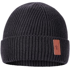 BISON DENIM Men's Knitted Beanie Hat Warm Fleece Running Hat Windproof Winter Hat Unisex Hat, darkgray