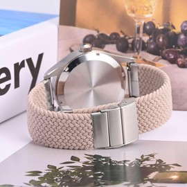 Anbeer Braided Nylon Watch Band Quick Release,22mm Stretchy Replacement Watch Strap,Pink with Silver Double Push Button Folding Clasp