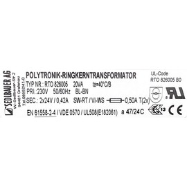 Sedlbauer 826005 Polytronik Basic Toroidal Transformer 20 VA - Input 230 V - Output 2 x 24 V, 48 V - 2 x 0.42 A
