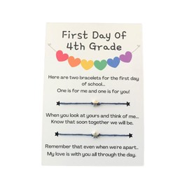 First Day of 4th Grade Heart Banner, MOMMY and ME Bracelets, First Day Of School, Back to School Gift Matching Set Bracelet (Dark Blue Hemp Cord Bracelet with Silver Star Bead)