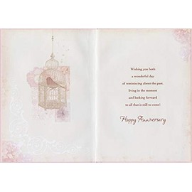 Designer Greetings Bird and Ornate Cage, Bird on Swirling Glitter Vine Wedding Anniversary Congratulations Card for Children