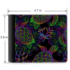 Trofung (Psychedelic Sea Turtle, Lotus And Mandala Front Pocket Slim Bifold Leather Wallet RFID Blocking with ID Window for Men, Black, Medium