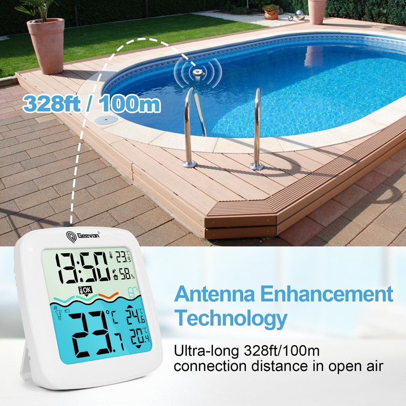 Pavlleen Wireless Pool Thermometer, Waterproof Swimming Pool Thermometer, Digital Indoor